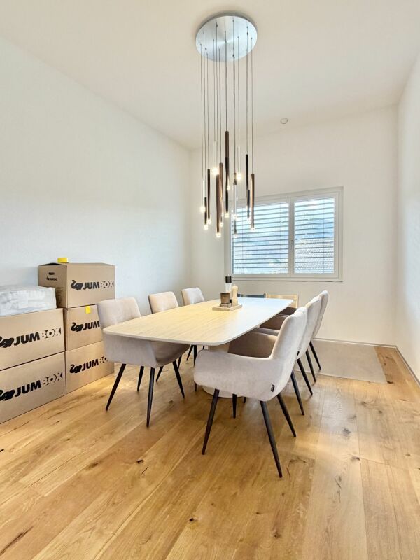 Esszimmer mit hängender Designleuchte