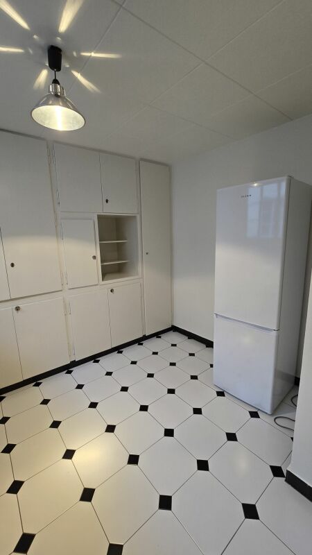 Abstellraum mit Einbauschränken und Kühlschrank