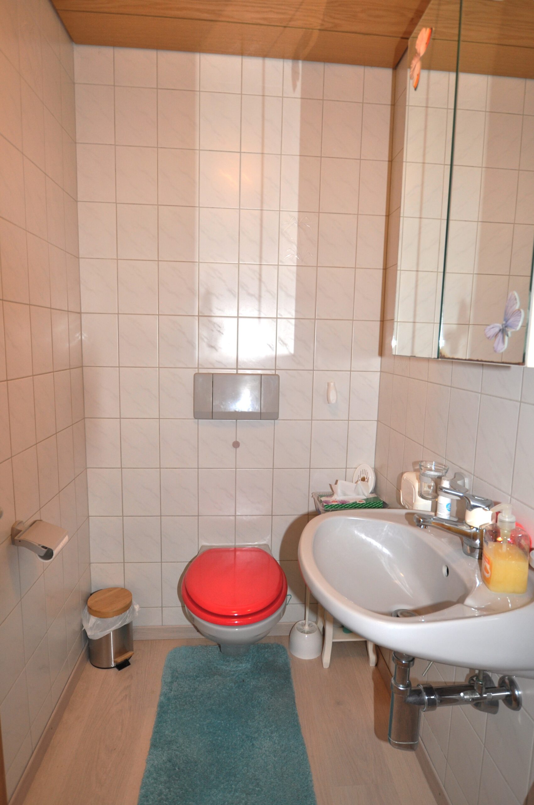 Kleines Gäste-WC mit Wandtoilette und Waschbecken