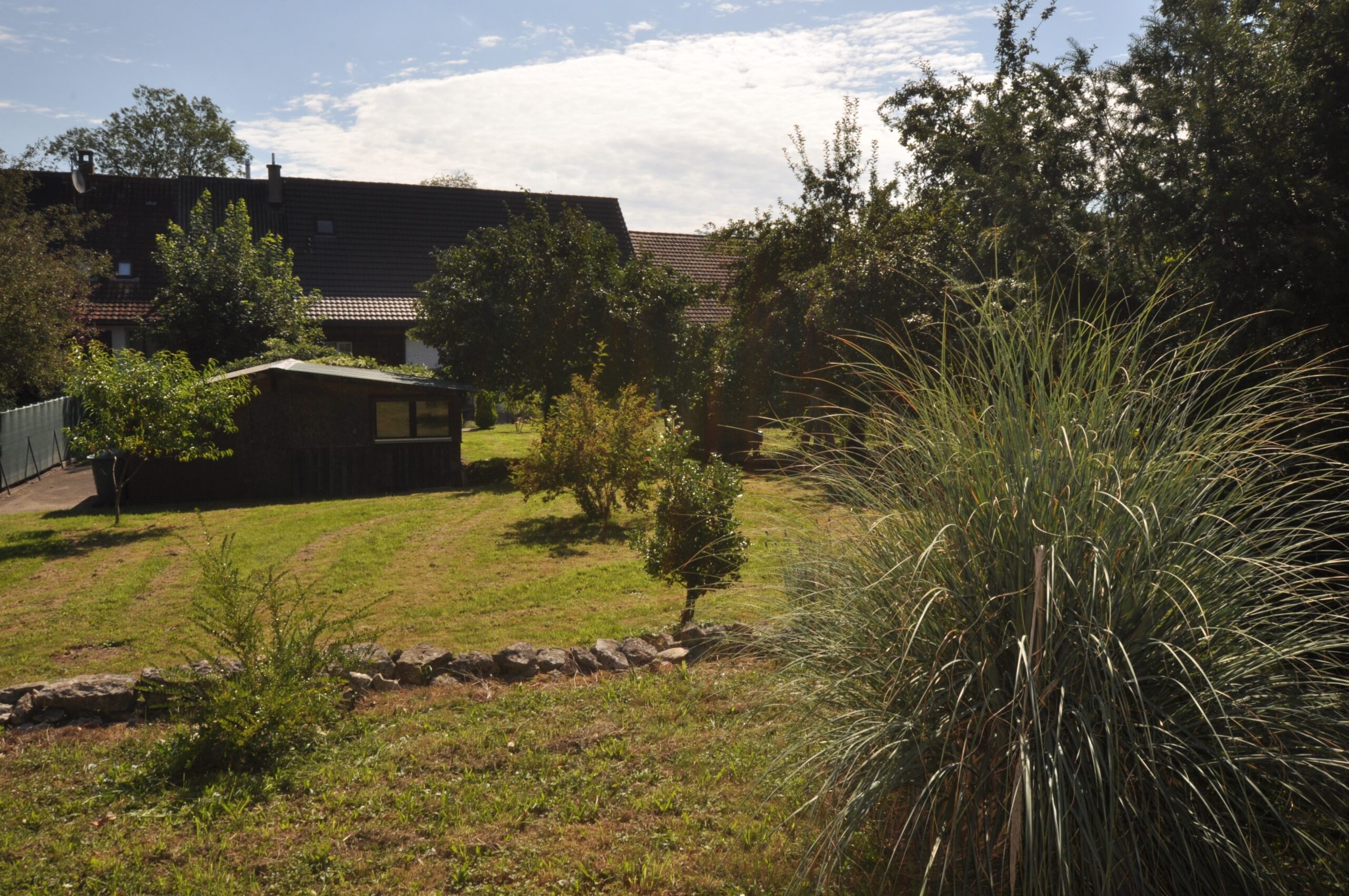 Großer Garten mit Wohnhaus im Hintergrund