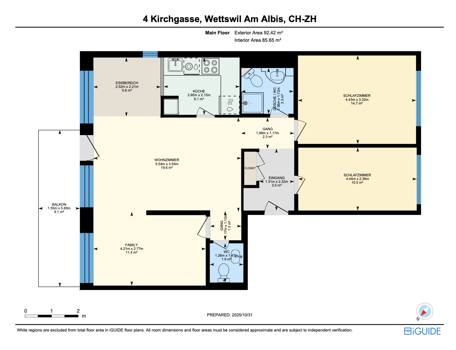 Grundriss einer Wohnung mit Balkon