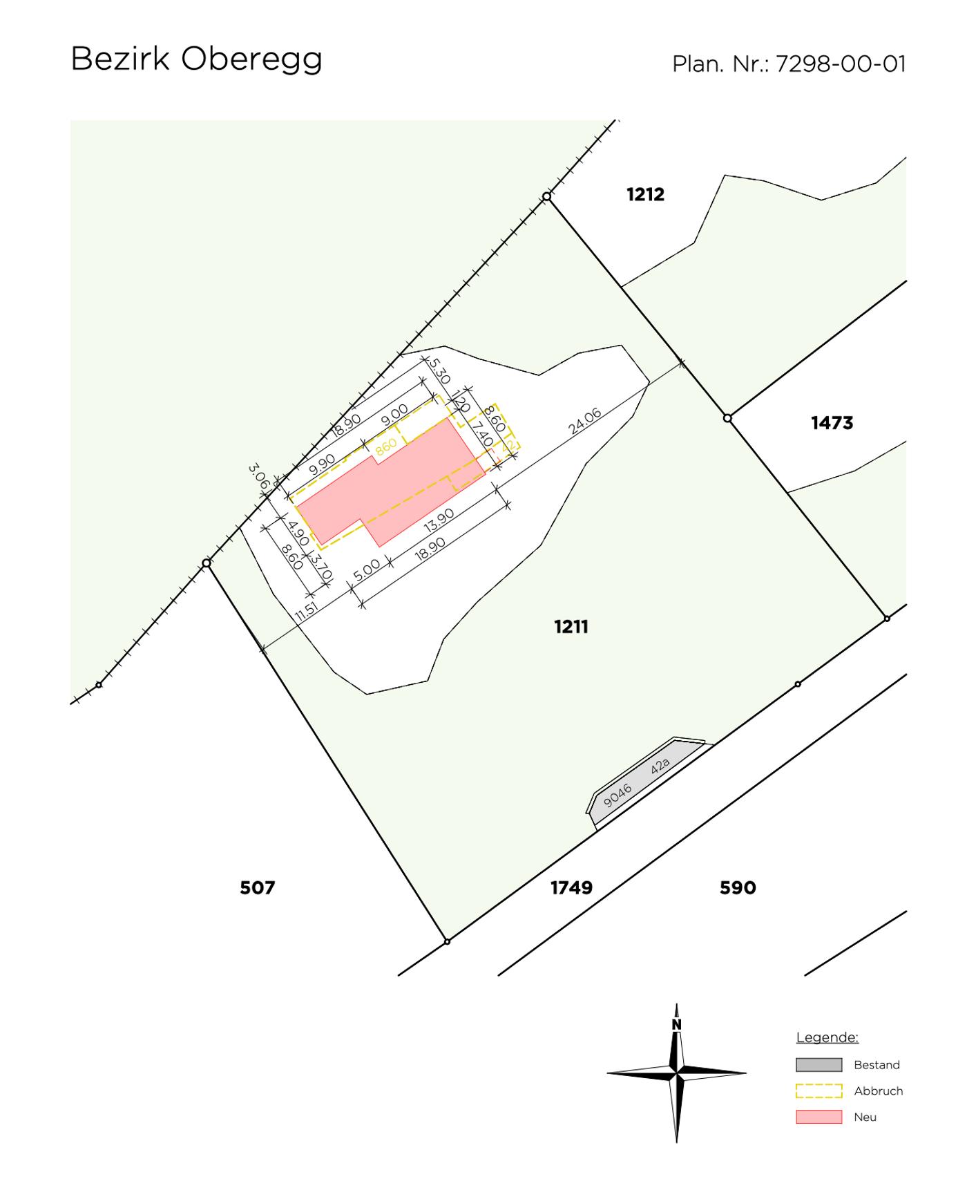 Grundriss eines Grundstücks mit markiertem Neubau