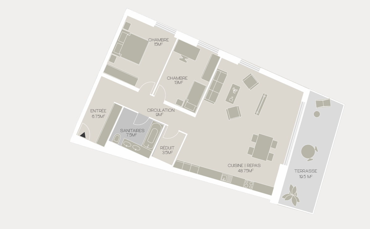 Grundriss einer Wohnung mit Terrasse