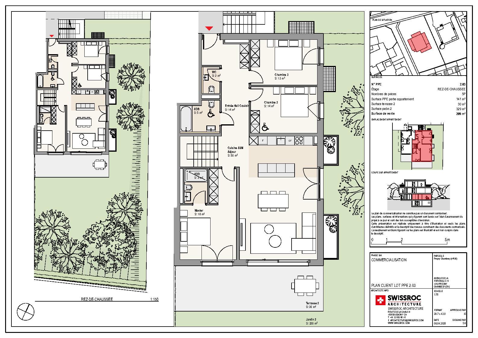Grundriss einer Wohneinheit mit Garten und Terrasse