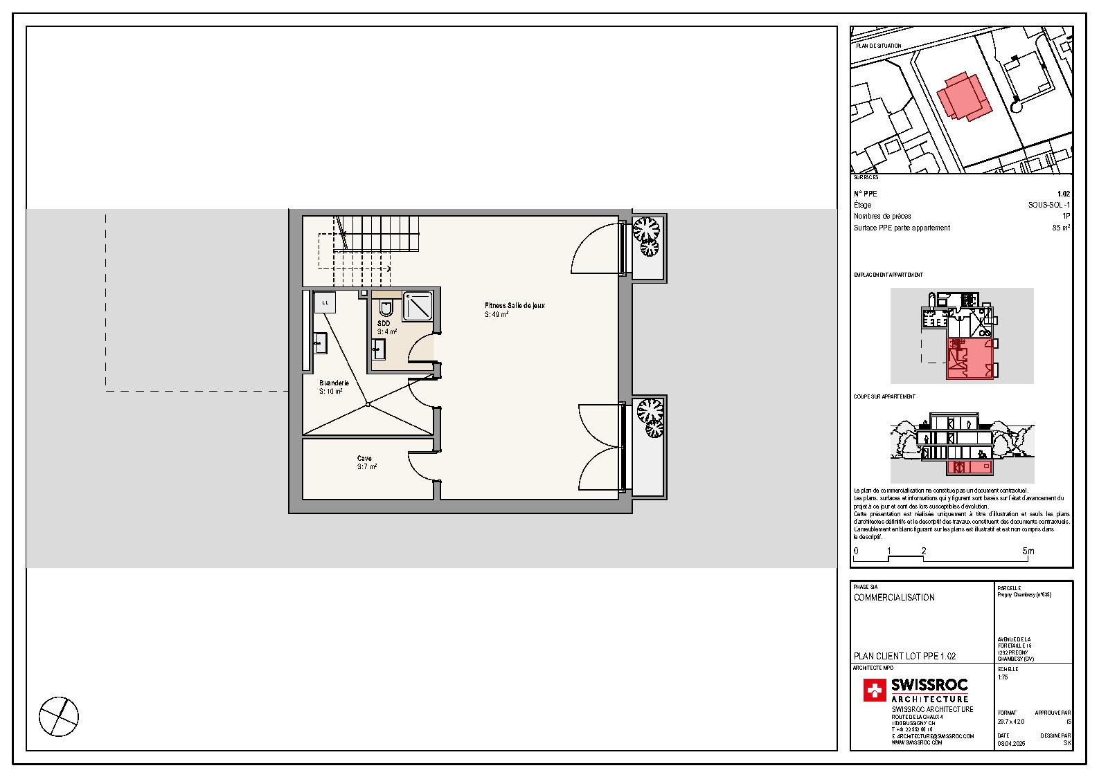 Keller-Grundriss mit Fitnessraum und Nebenräumen