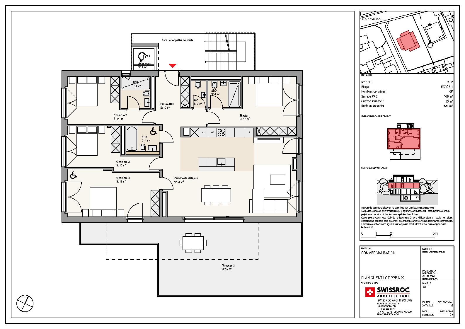 Grundriss einer Etagenwohnung mit Terrasse