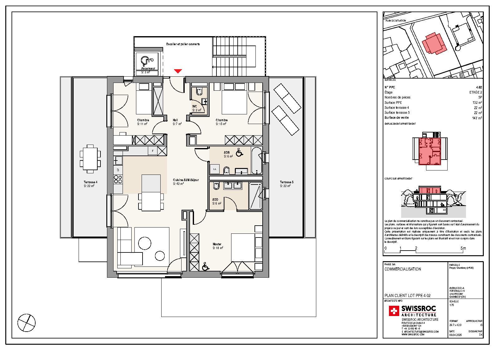 Grundriss einer Wohnung mit Dachterrassen