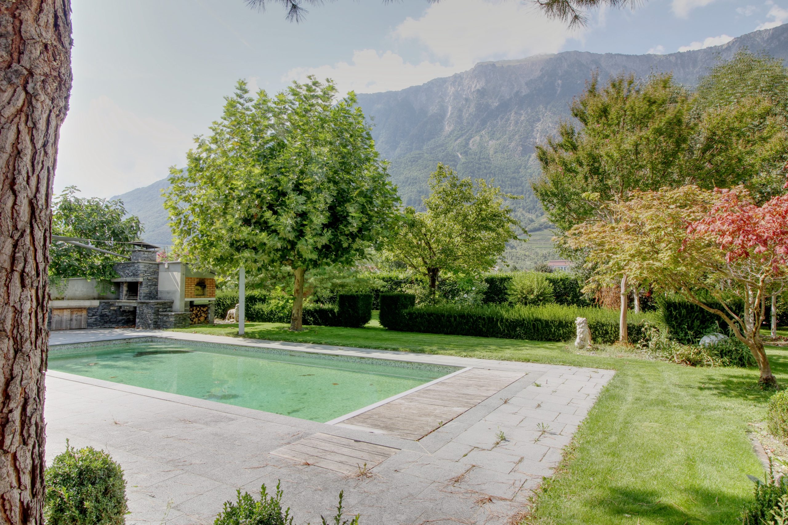 Garten mit Pool und Bergblick