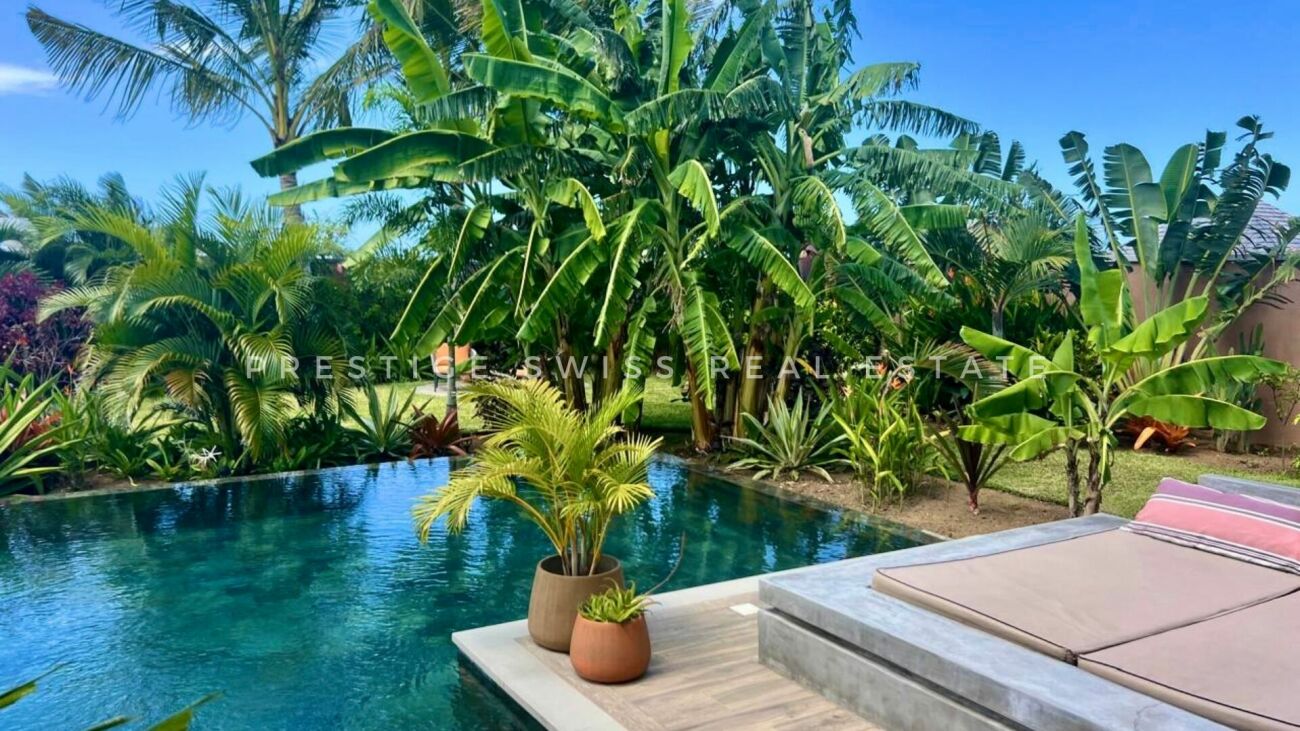 Tropischer Pool mit Lounge-Bereich