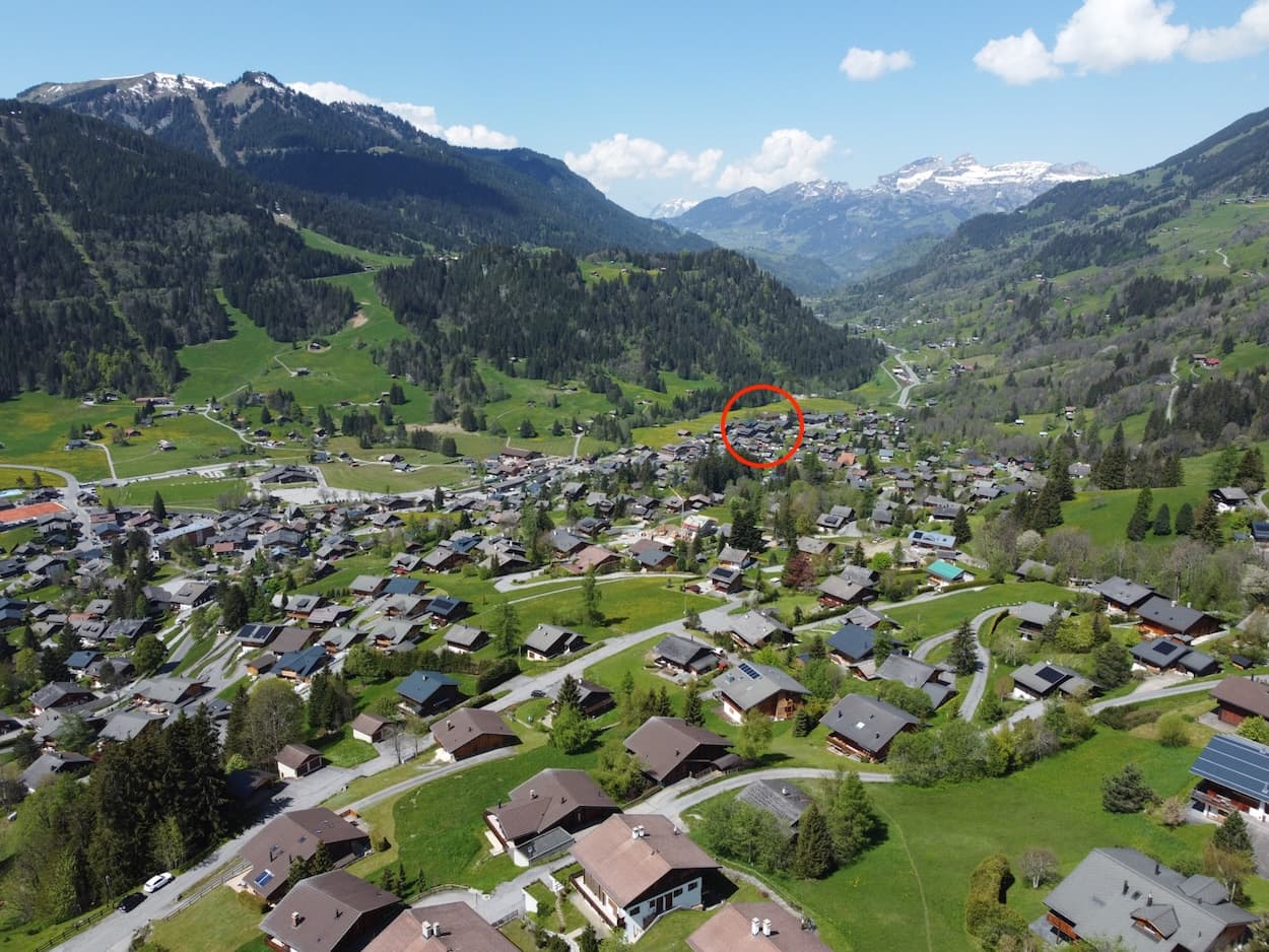 Alpines Luftbild eines Dorfes
