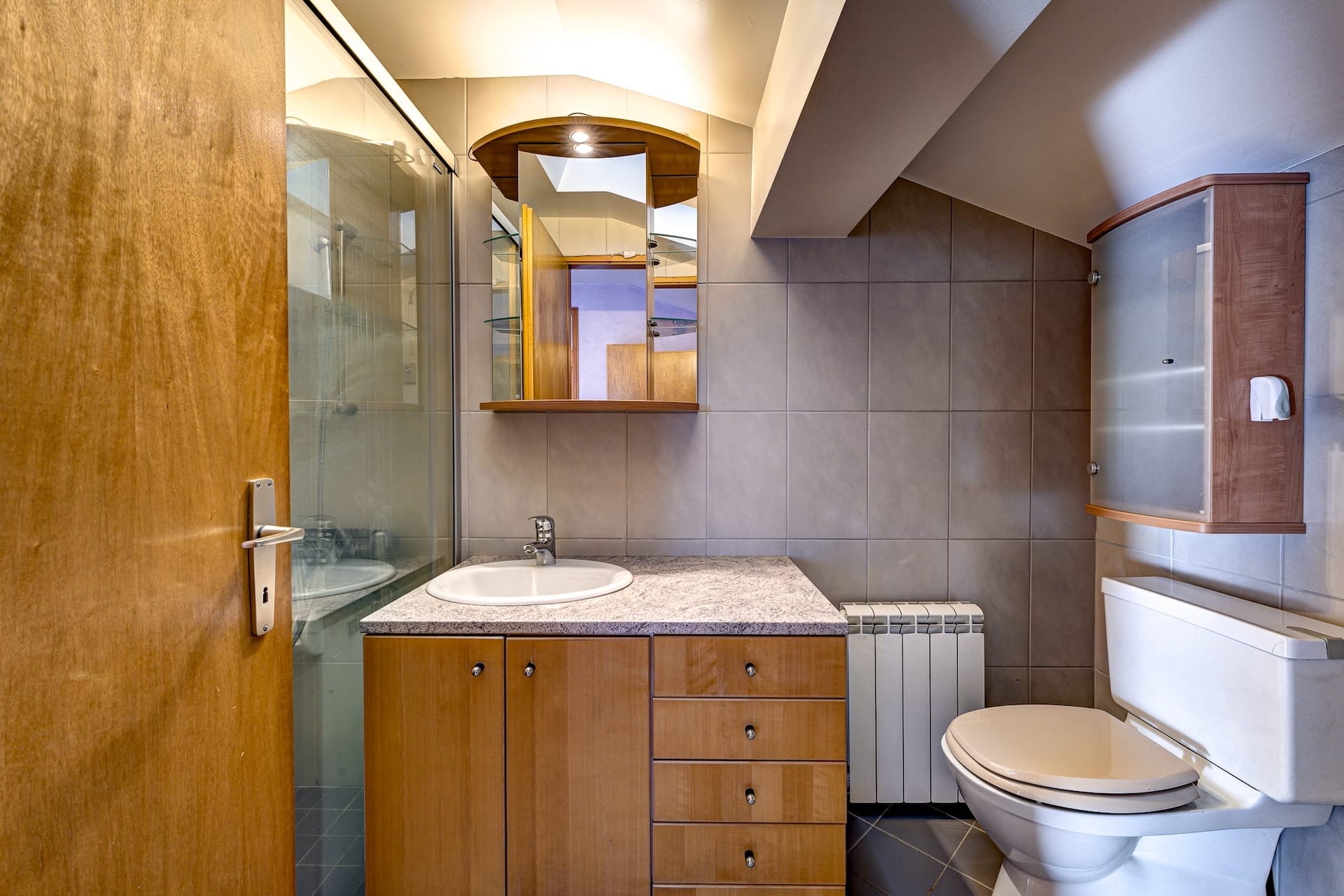 Kleines Badezimmer mit Dusche und WC