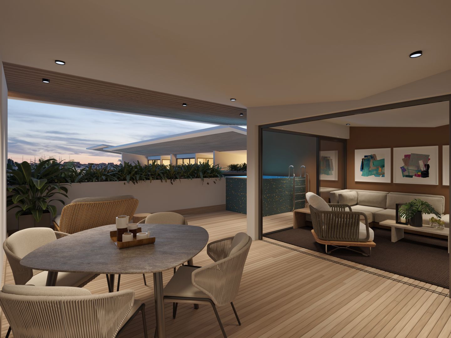Dachterrasse mit Lounge und Essbereich