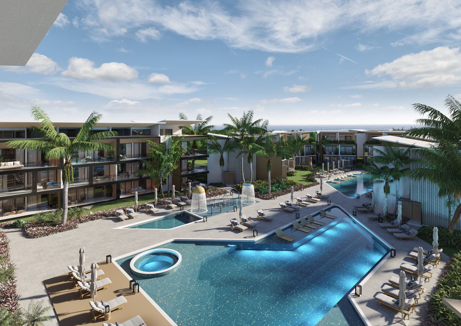 Luxuriöse Poolanlage einer modernen Wohnanlage