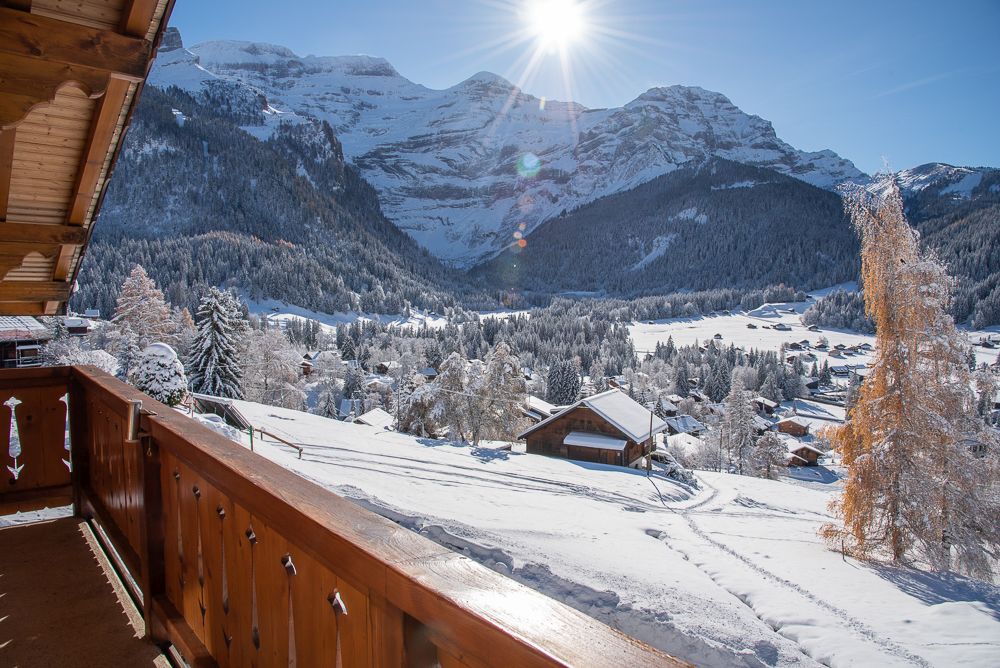 Balkon mit Bergblick im Winter