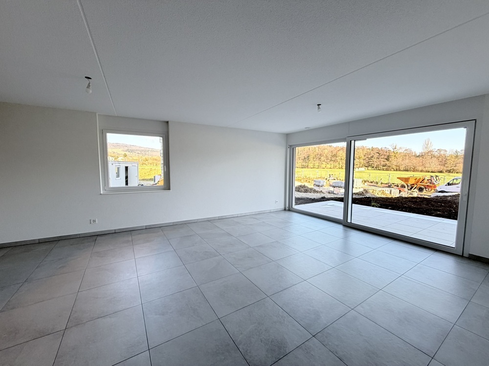 Neubau-Wohnraum mit großen Fenstern