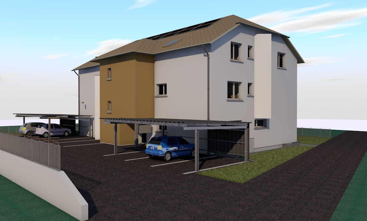 Mehrfamilienhaus mit Carports und Stellplätzen
