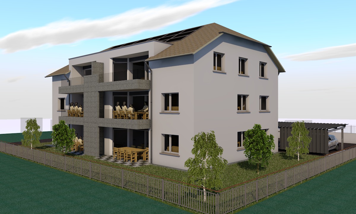 Mehrfamilienhaus mit Balkonen und Garten