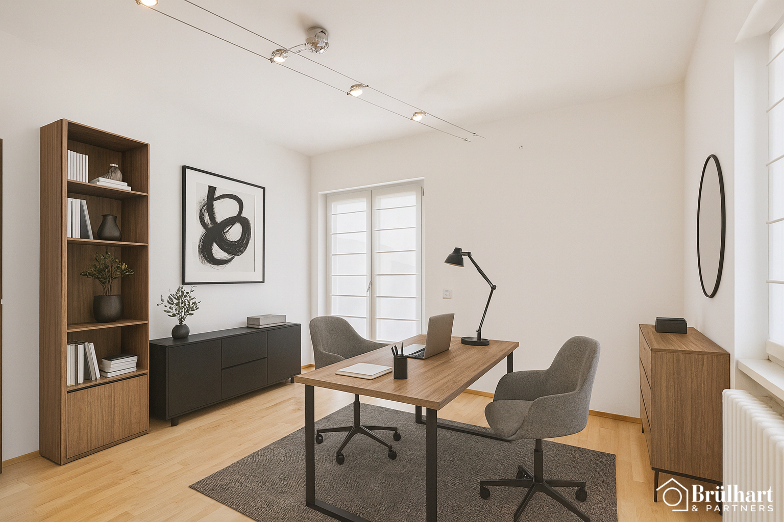 Helles, minimalistisches Arbeitszimmer