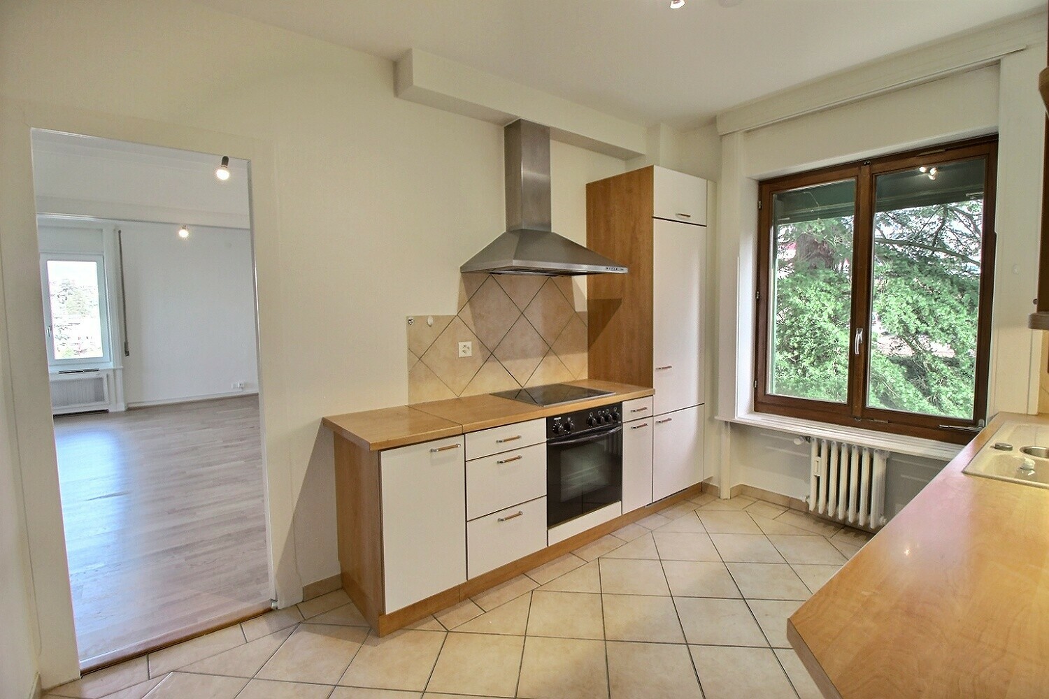 Küche mit Blick ins Nachbarzimmer