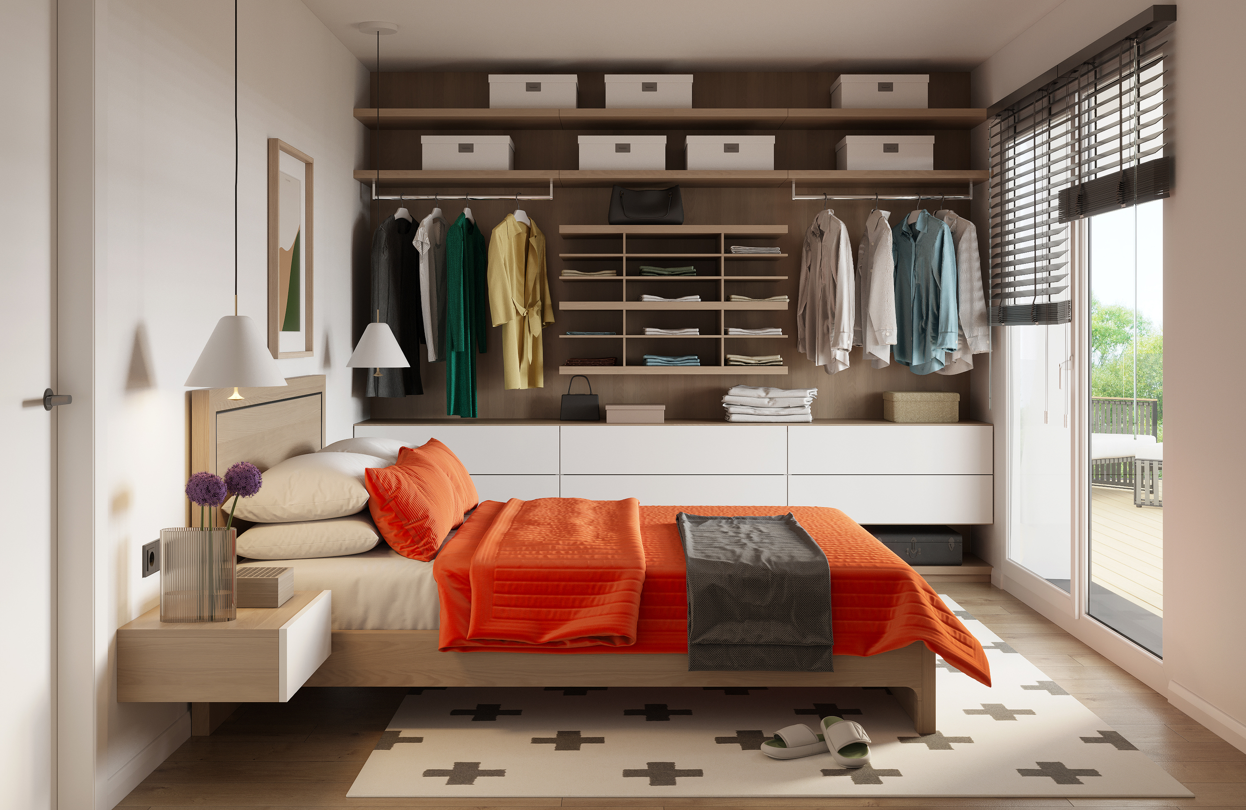 Begehbarer Kleiderschrank mit Bett