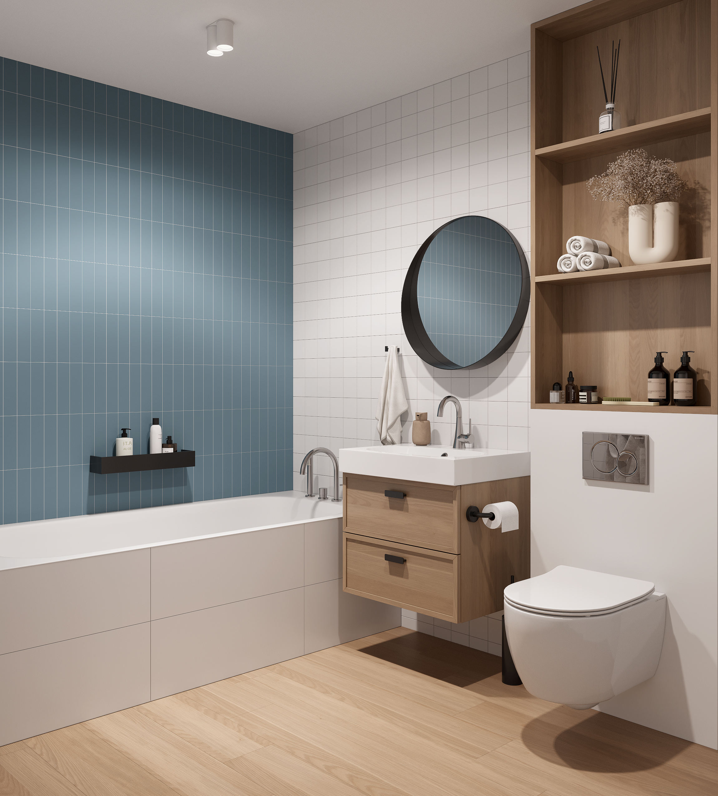Modernes Badezimmer mit Badewanne und Waschtisch