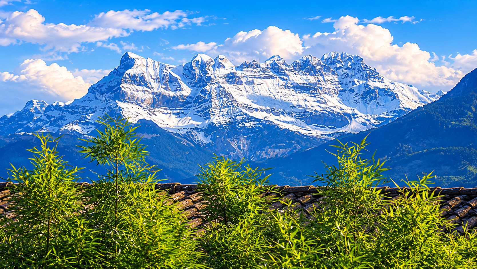 Bergpanorama mit Schneegipfeln