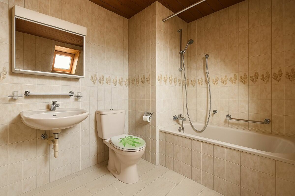 Badezimmer mit Badewanne und WC