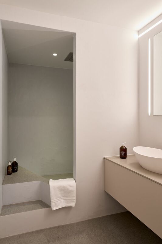 Modernes Bad mit begehbarer Dusche und Waschtisch