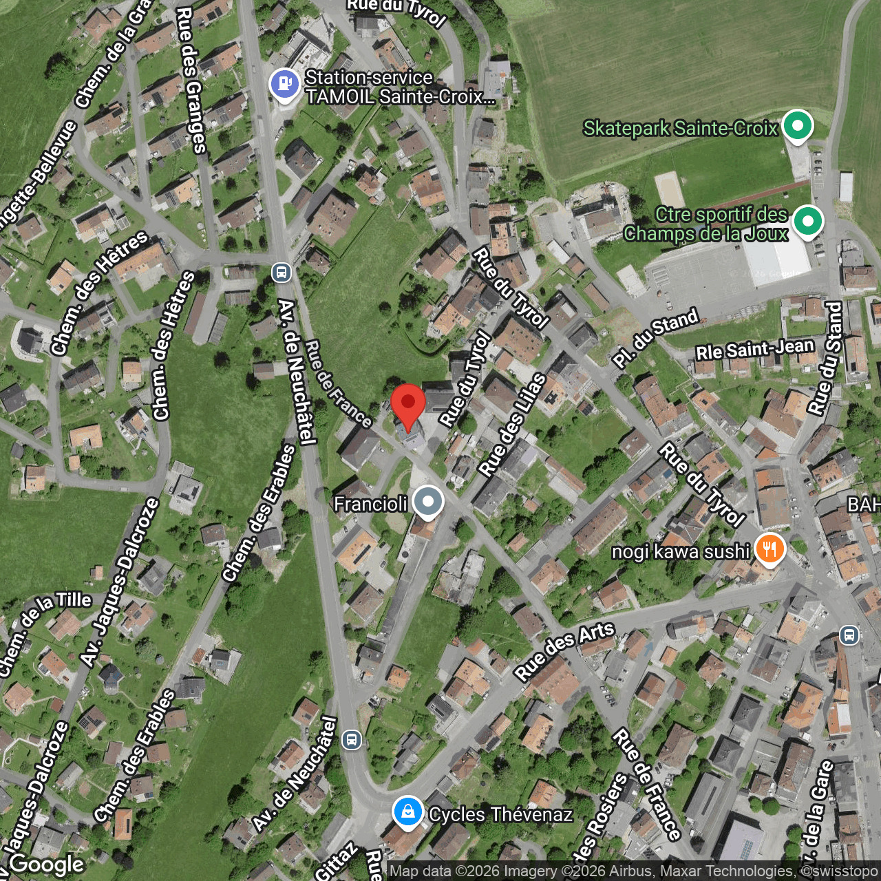 Satellitenkarte eines Wohngebiets in Sainte-Croix