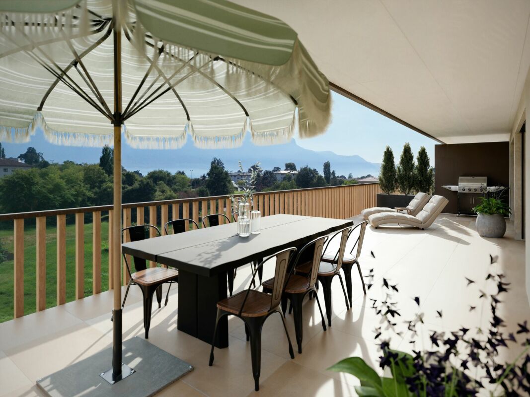 Überdachte Terrasse mit Bergblick
