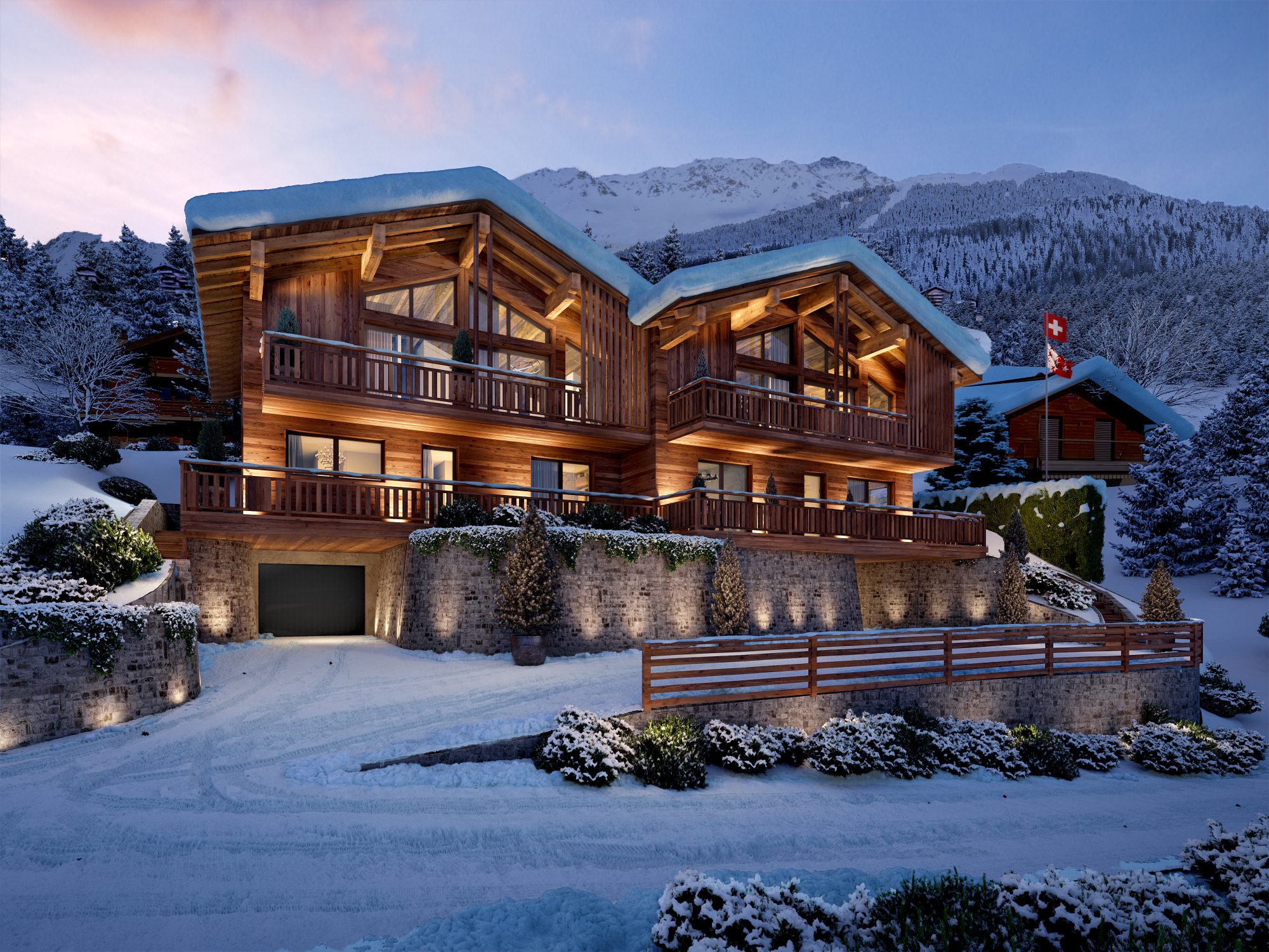 Luxuriöses Holzchalet im Schnee