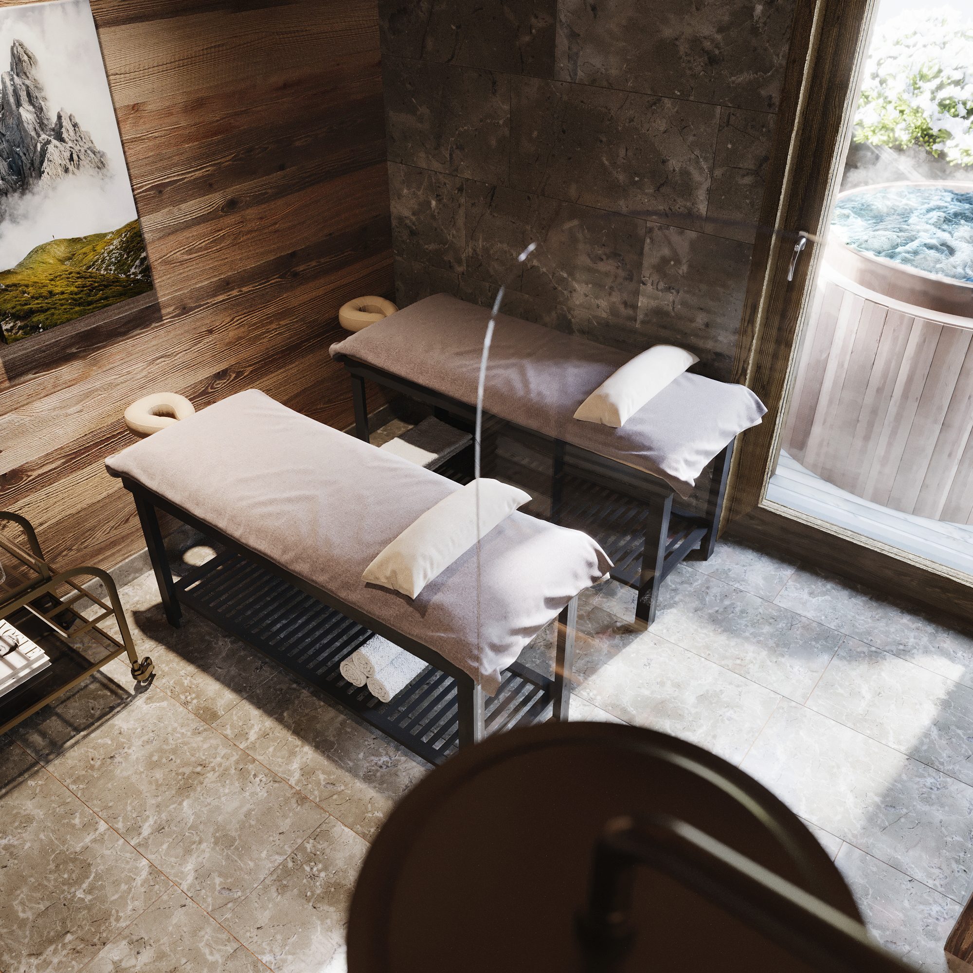 Wellnessraum mit Massageliegen