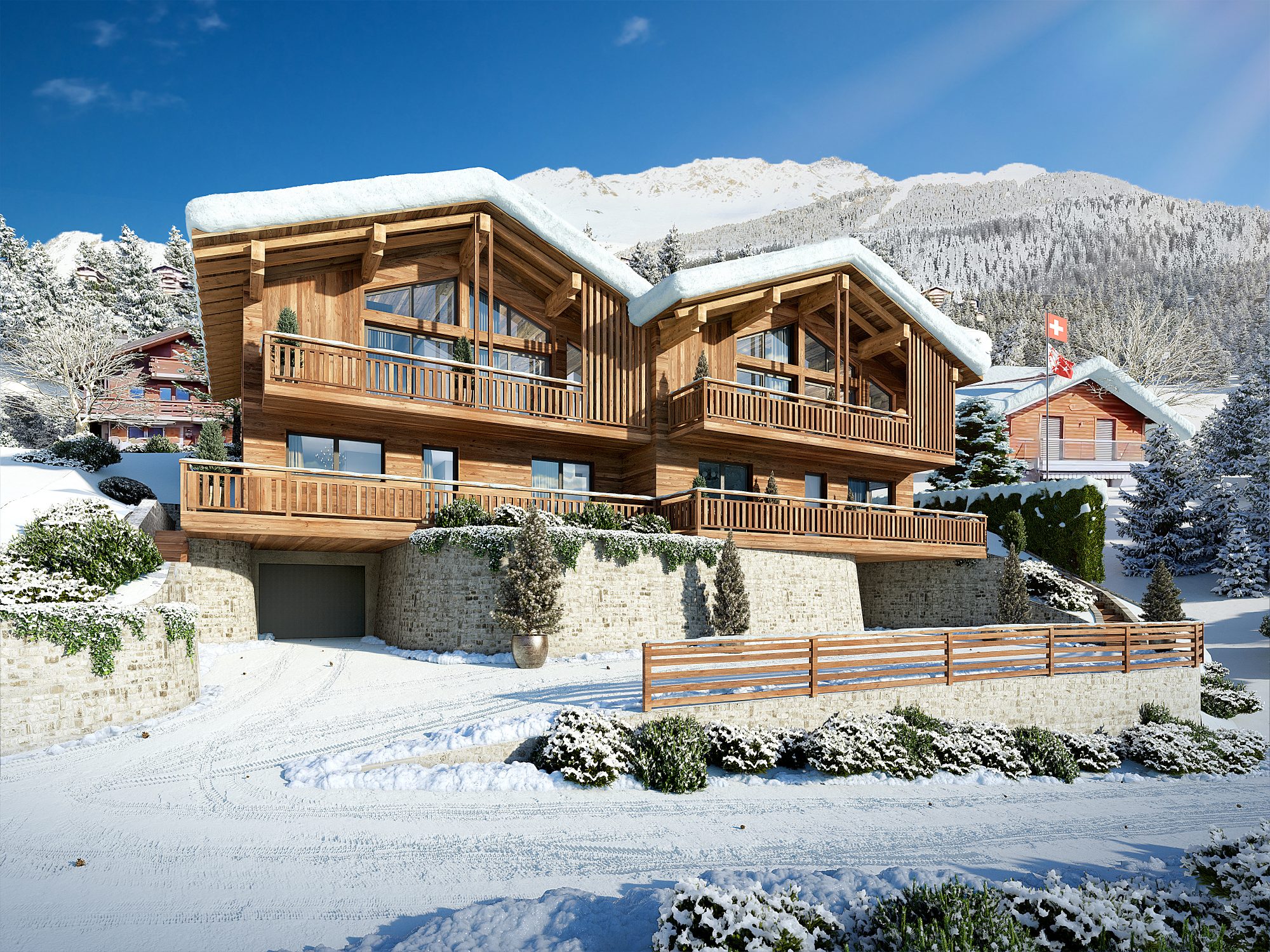 Luxuriöses Holzchalet im Schnee