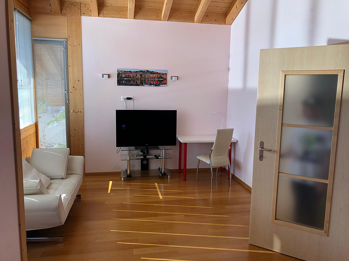 Heller Wohnraum mit Holzdecke