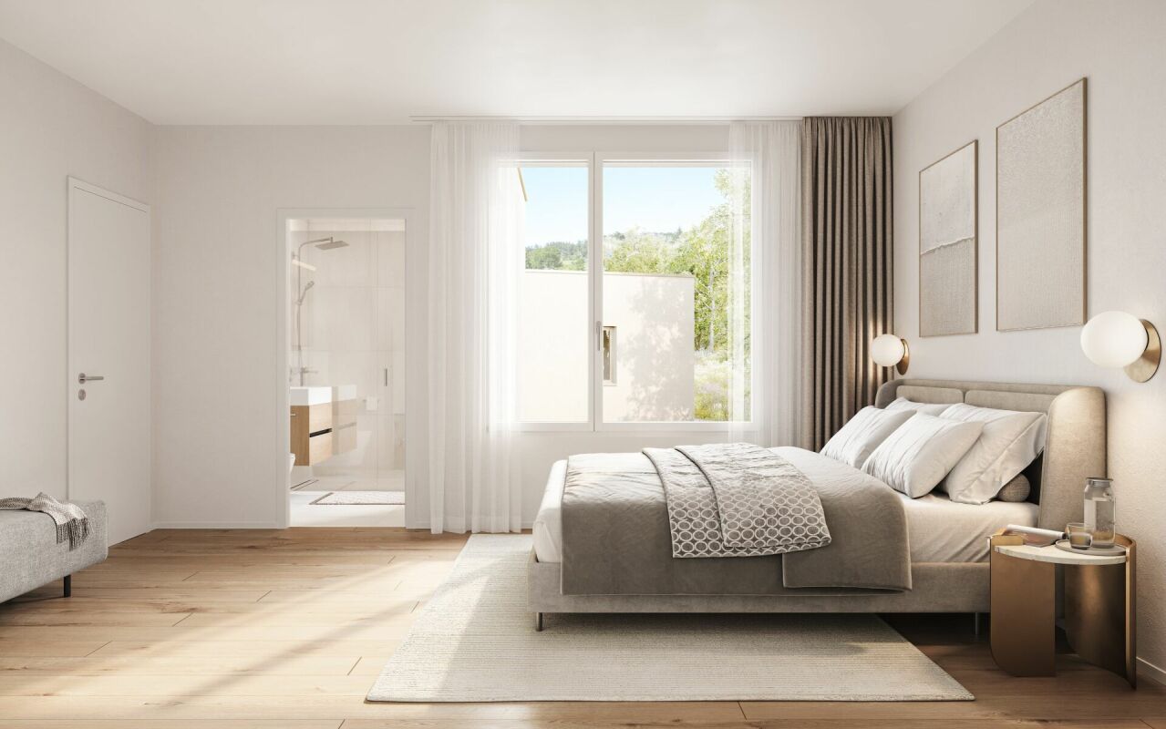 Helles, modern eingerichtetes Schlafzimmer