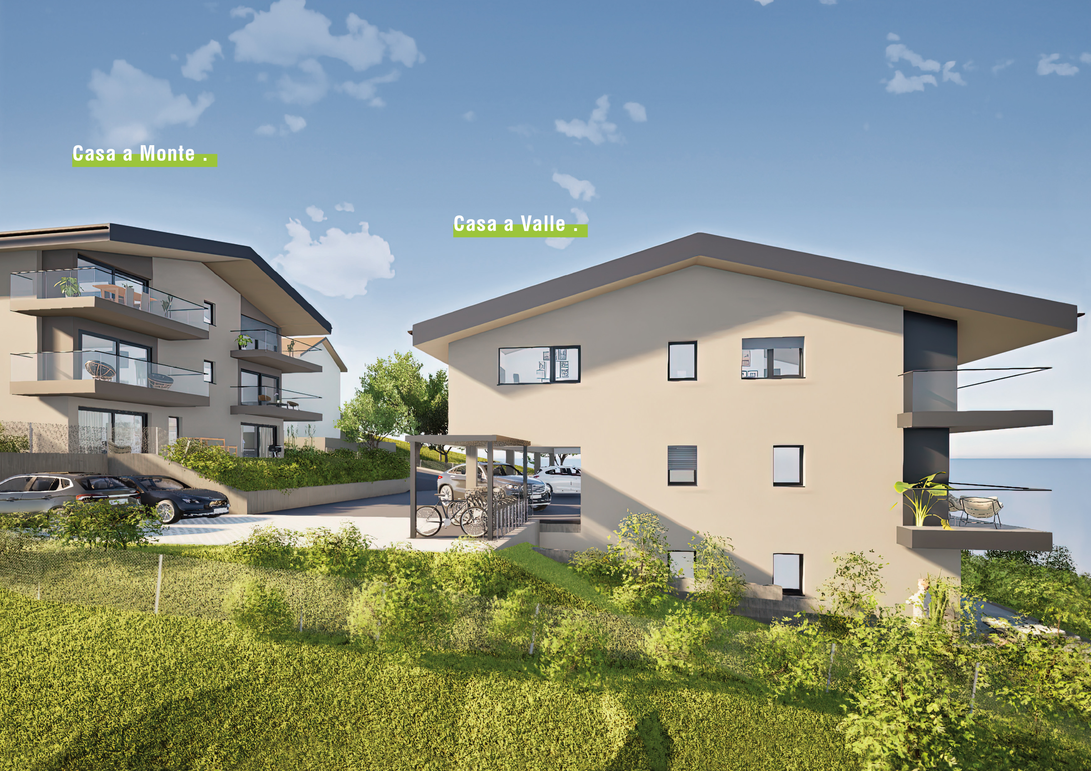 Moderne Wohnanlage mit Balkonen und Grünfläche
