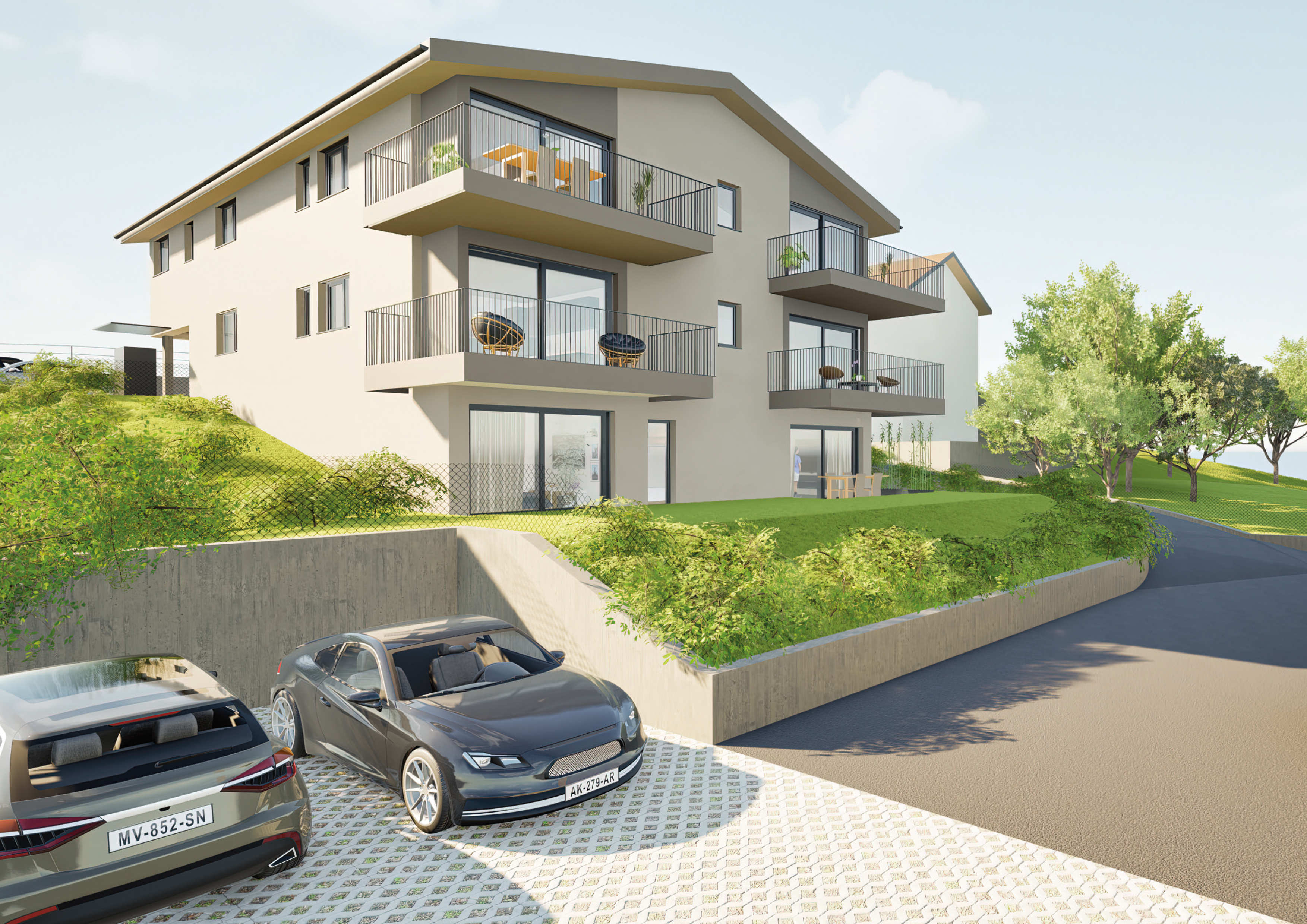 Modernes Mehrfamilienhaus mit Balkonen