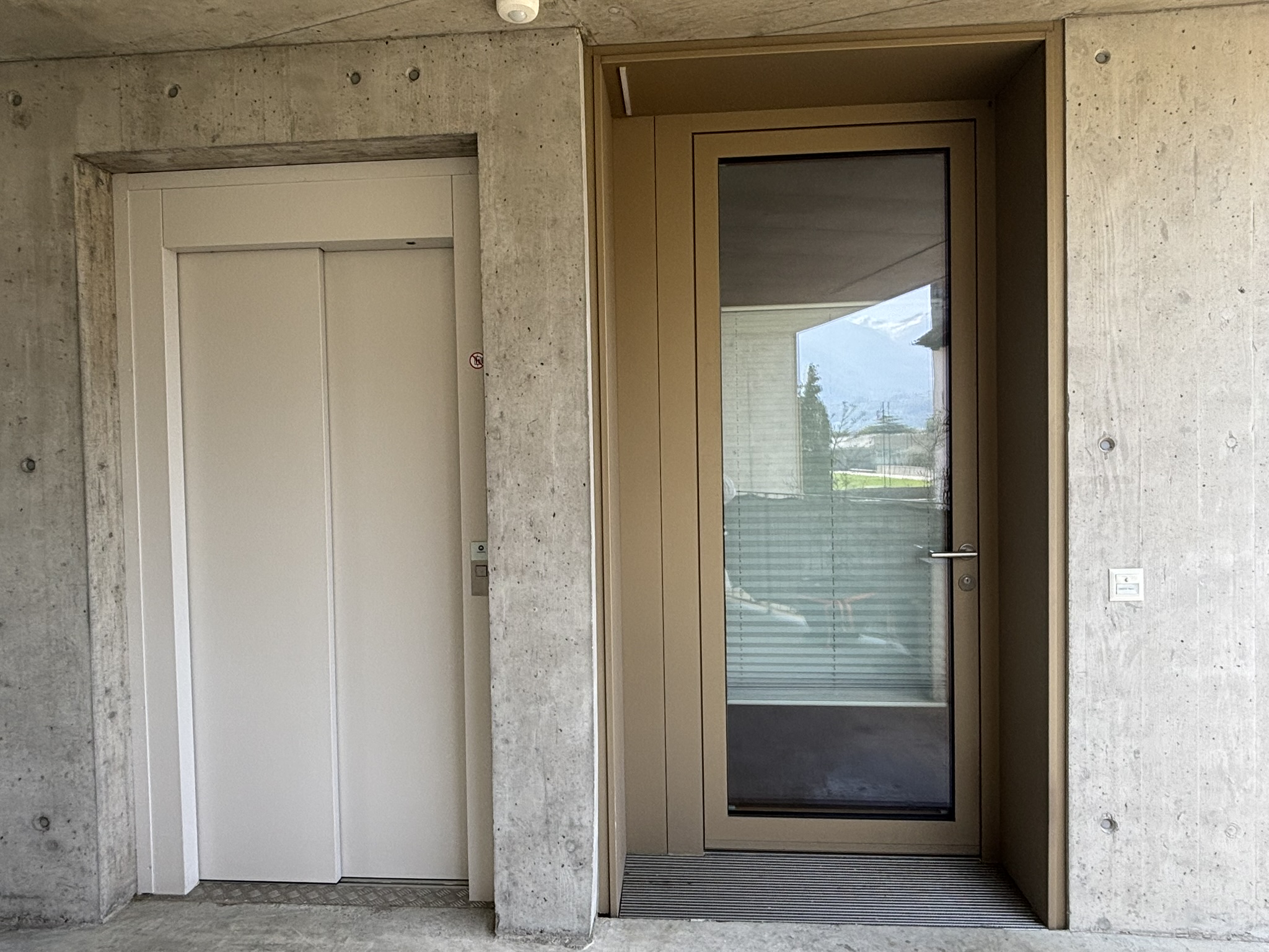 Moderne Eingangssituation mit Aufzug und Haustür