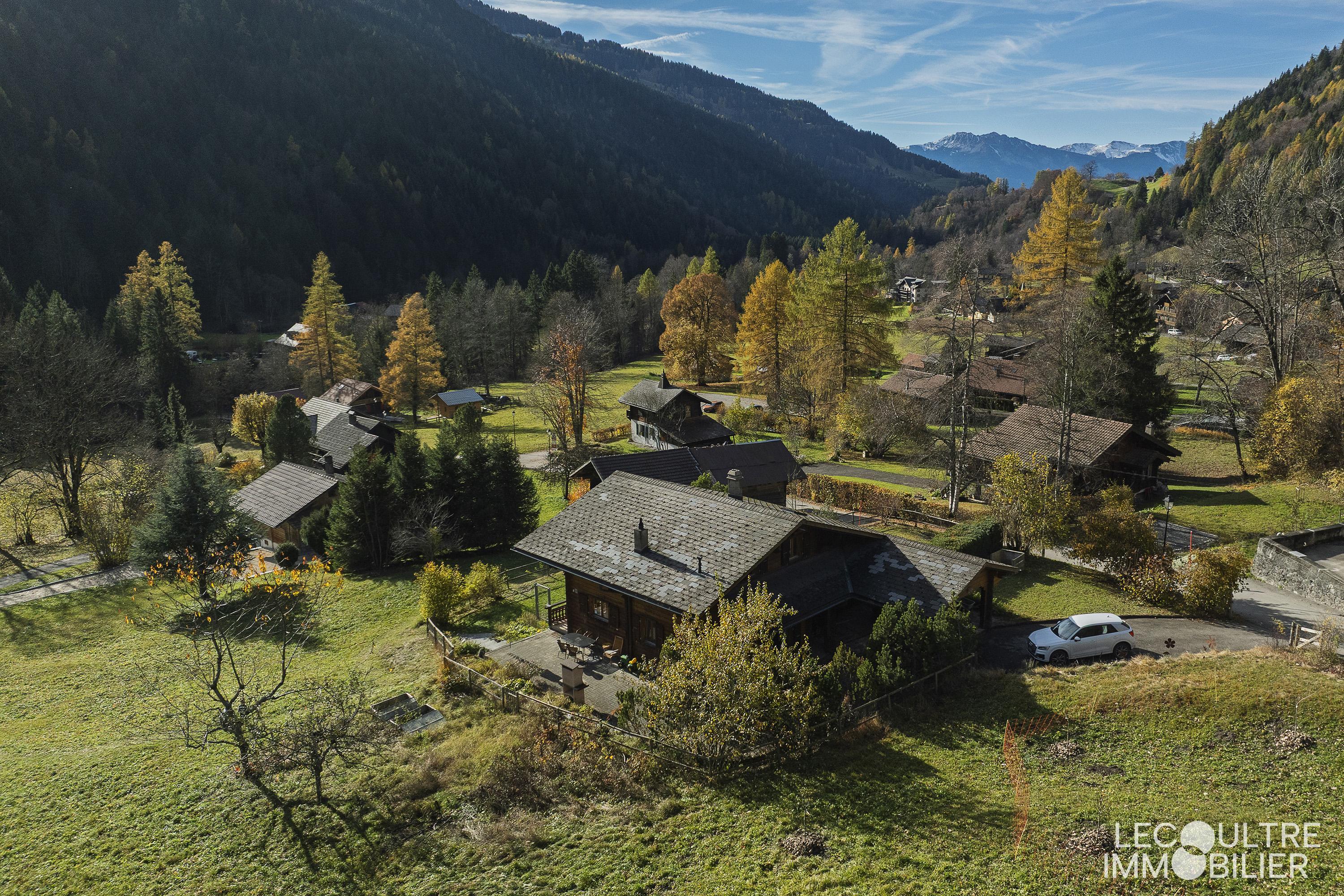 Alpine Dorf-/Landschaftsaufnahme mit Chalets