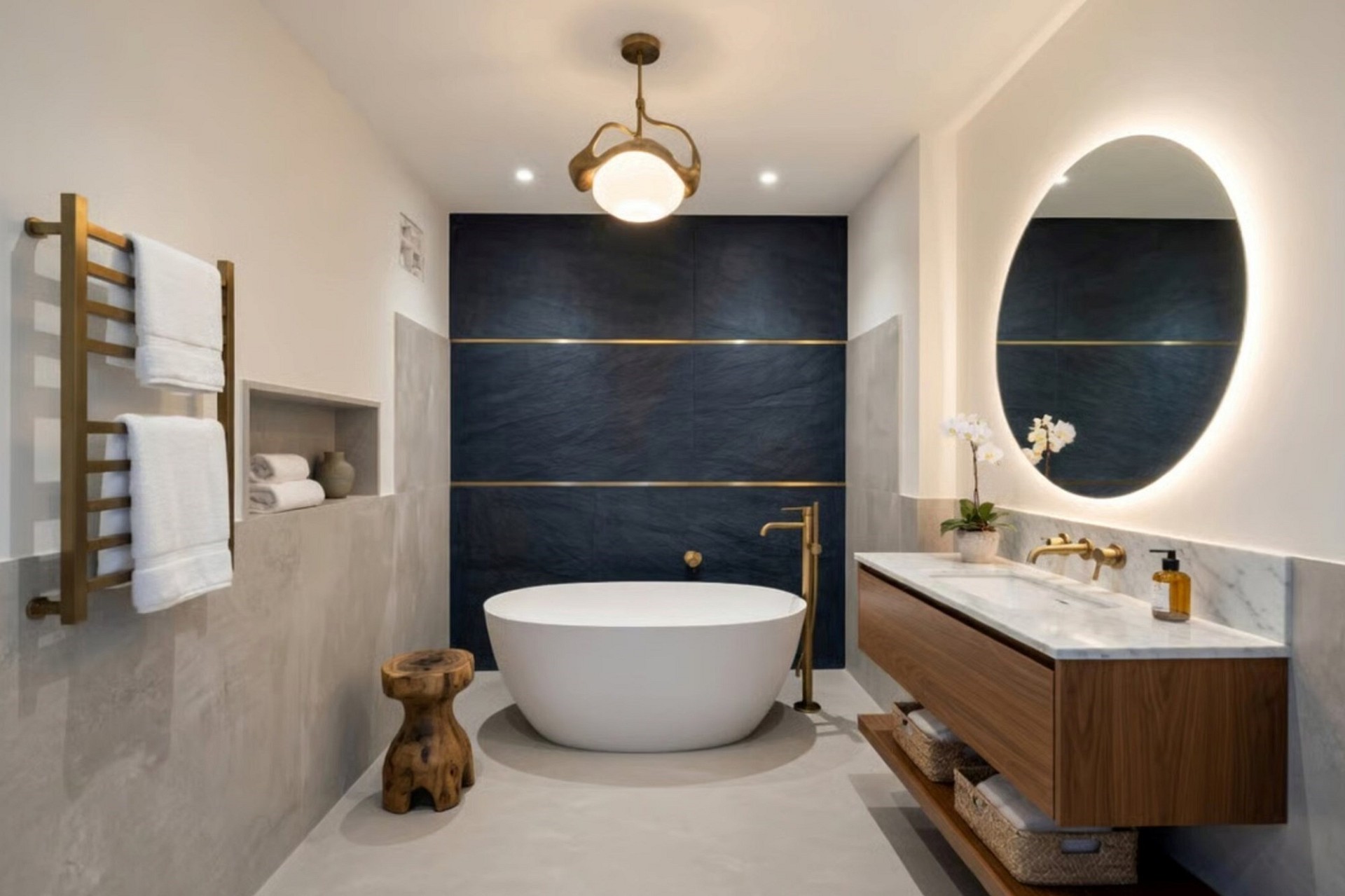 Luxuriöses Badezimmer mit freistehender Wanne