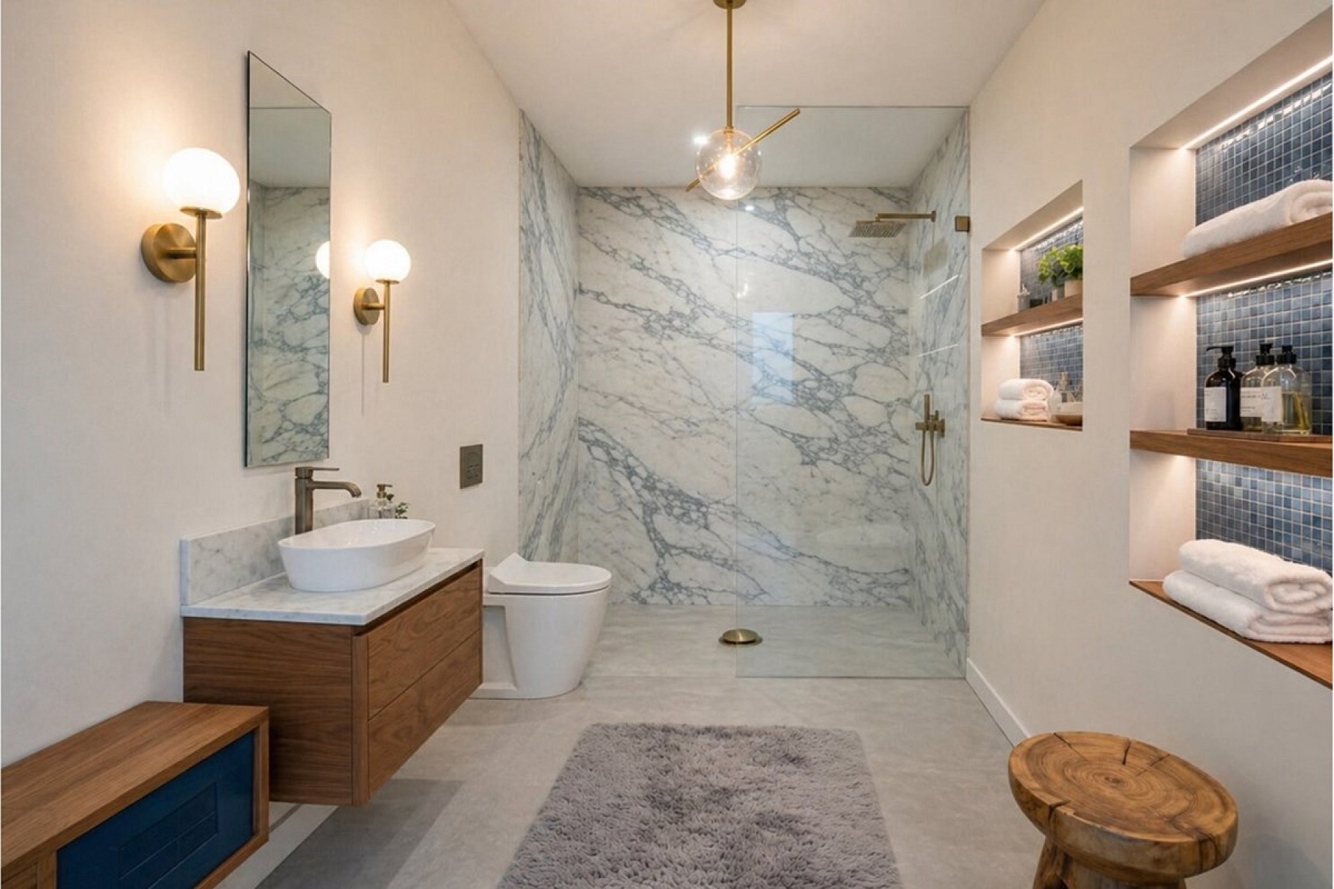 Luxuriöses Badezimmer mit Marmor-Dusche