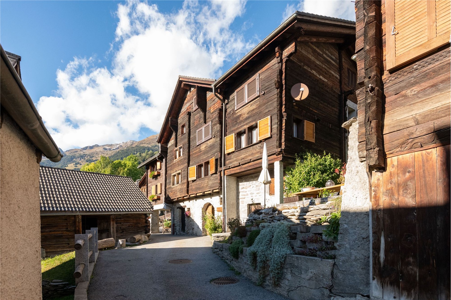Alpines Dorfensemble mit Holzchalets