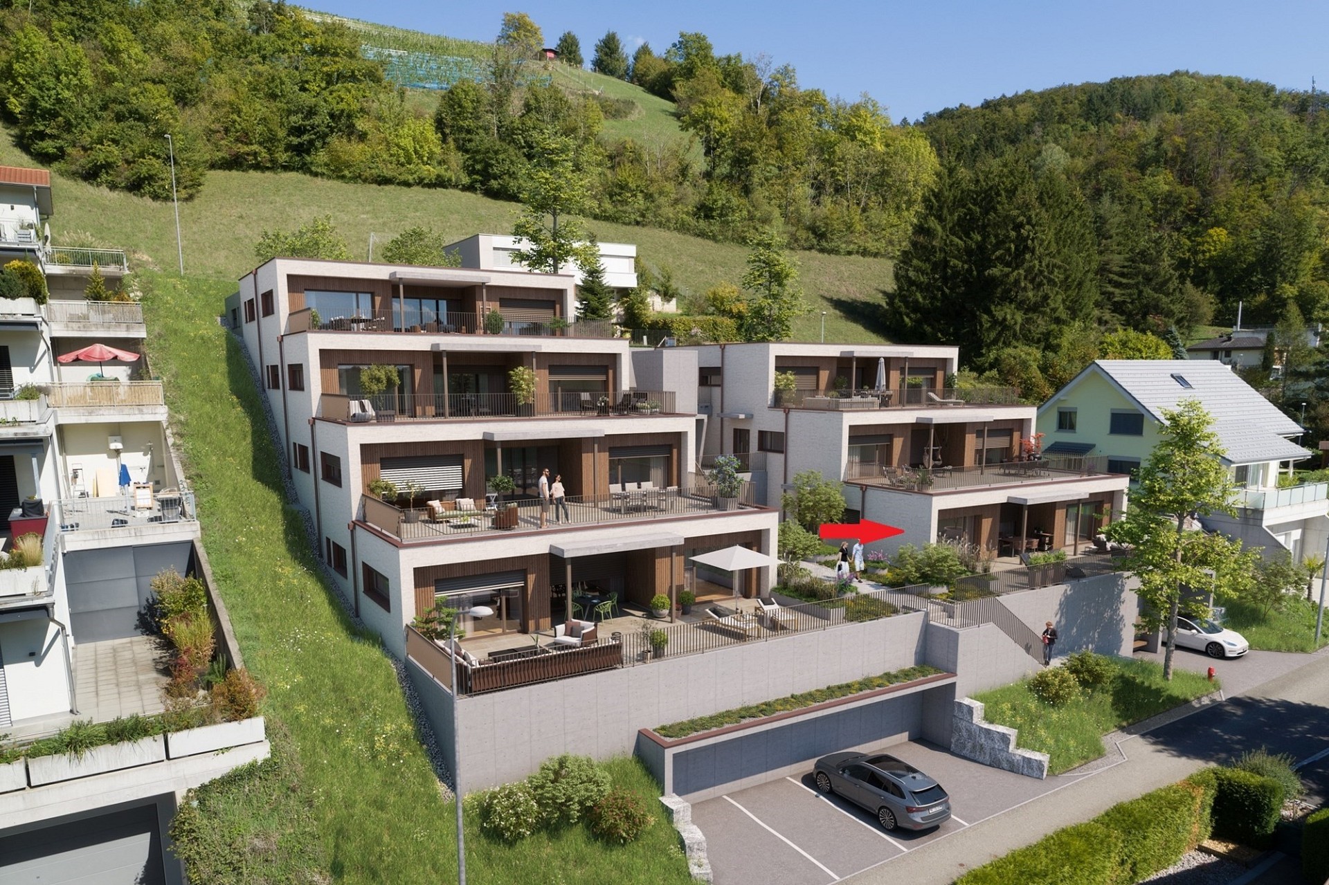 Moderne Wohnanlage in Hanglage