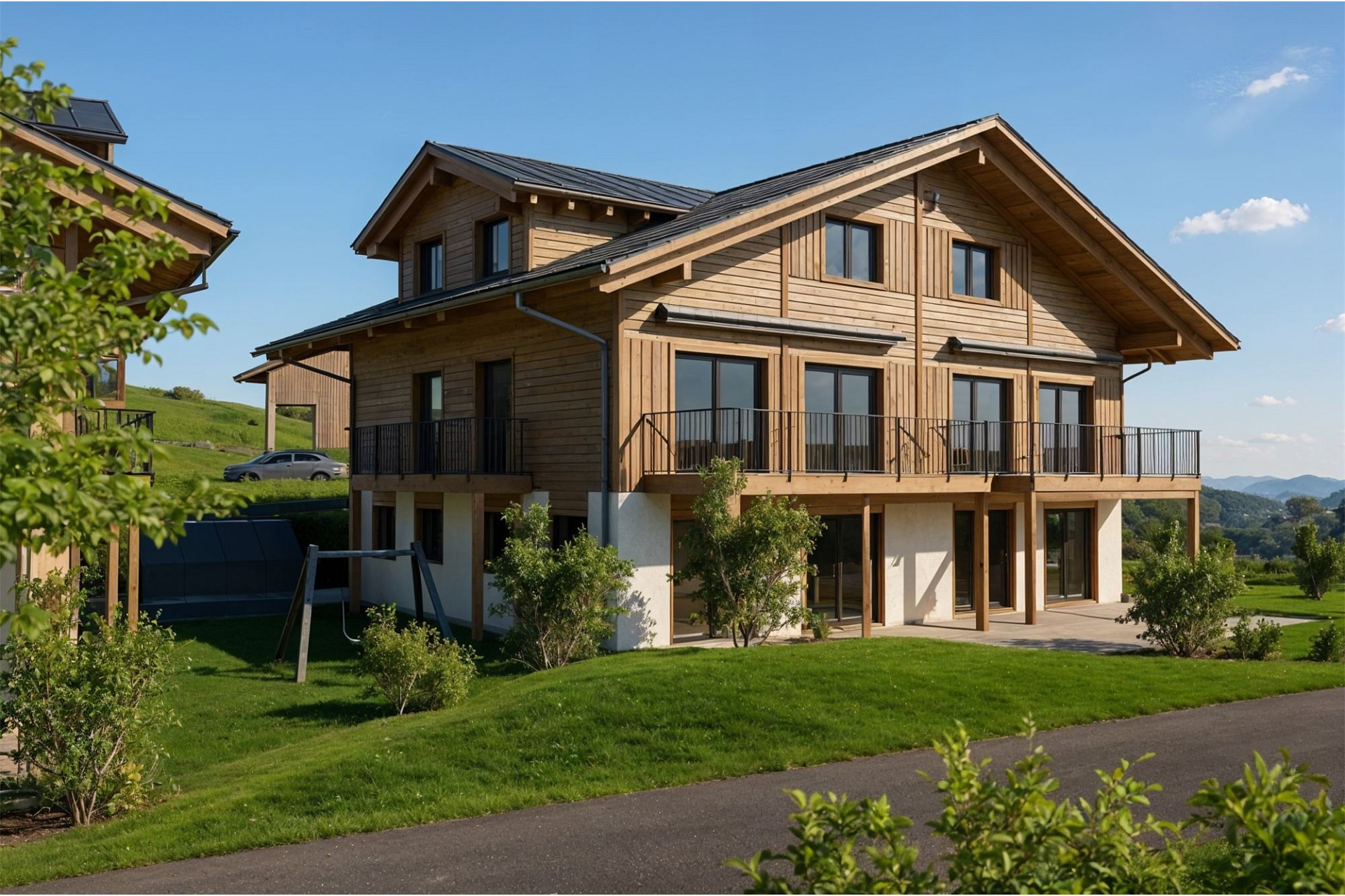 Holzhaus mit Bergblick