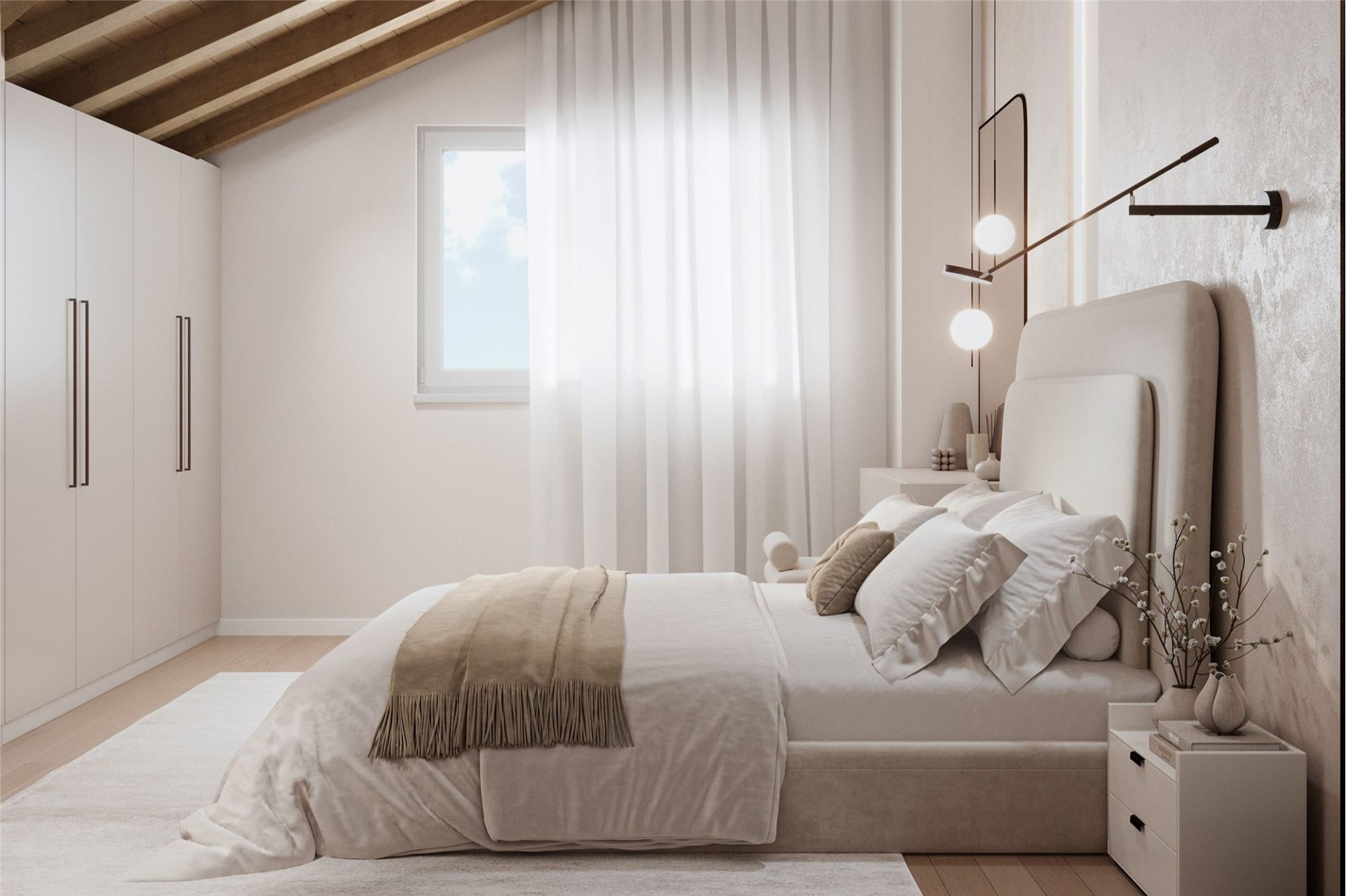 Helles Schlafzimmer im minimalistischen Stil