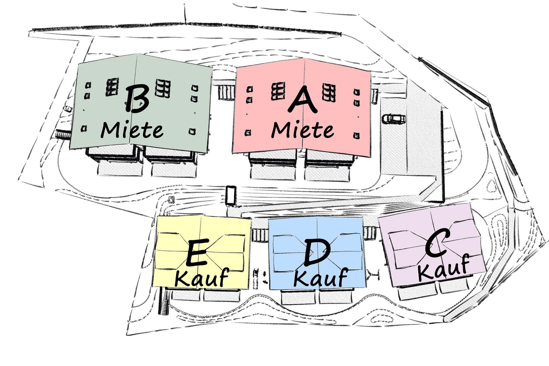 Grundriss mit Miet- und Kaufbereichen