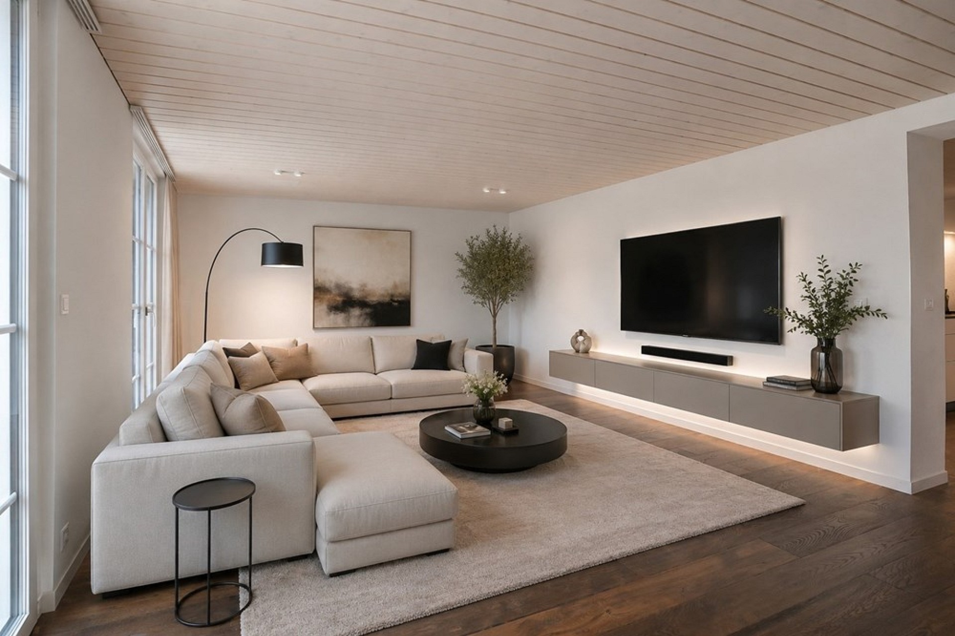 Modernes Wohnzimmer mit großer Sofalandschaft