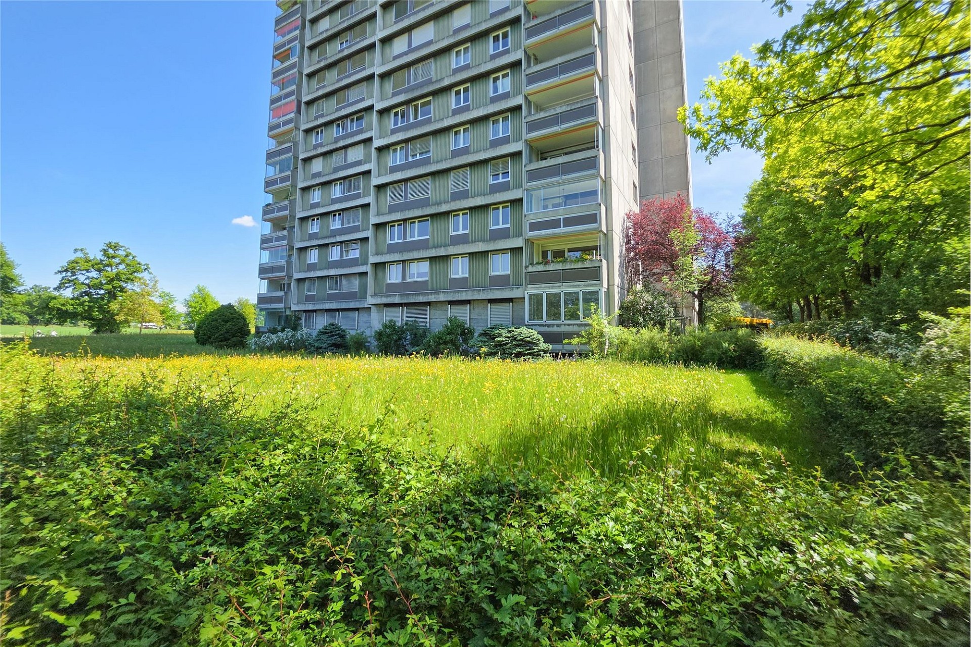 Mehrfamilienhochhaus in grüner Umgebung