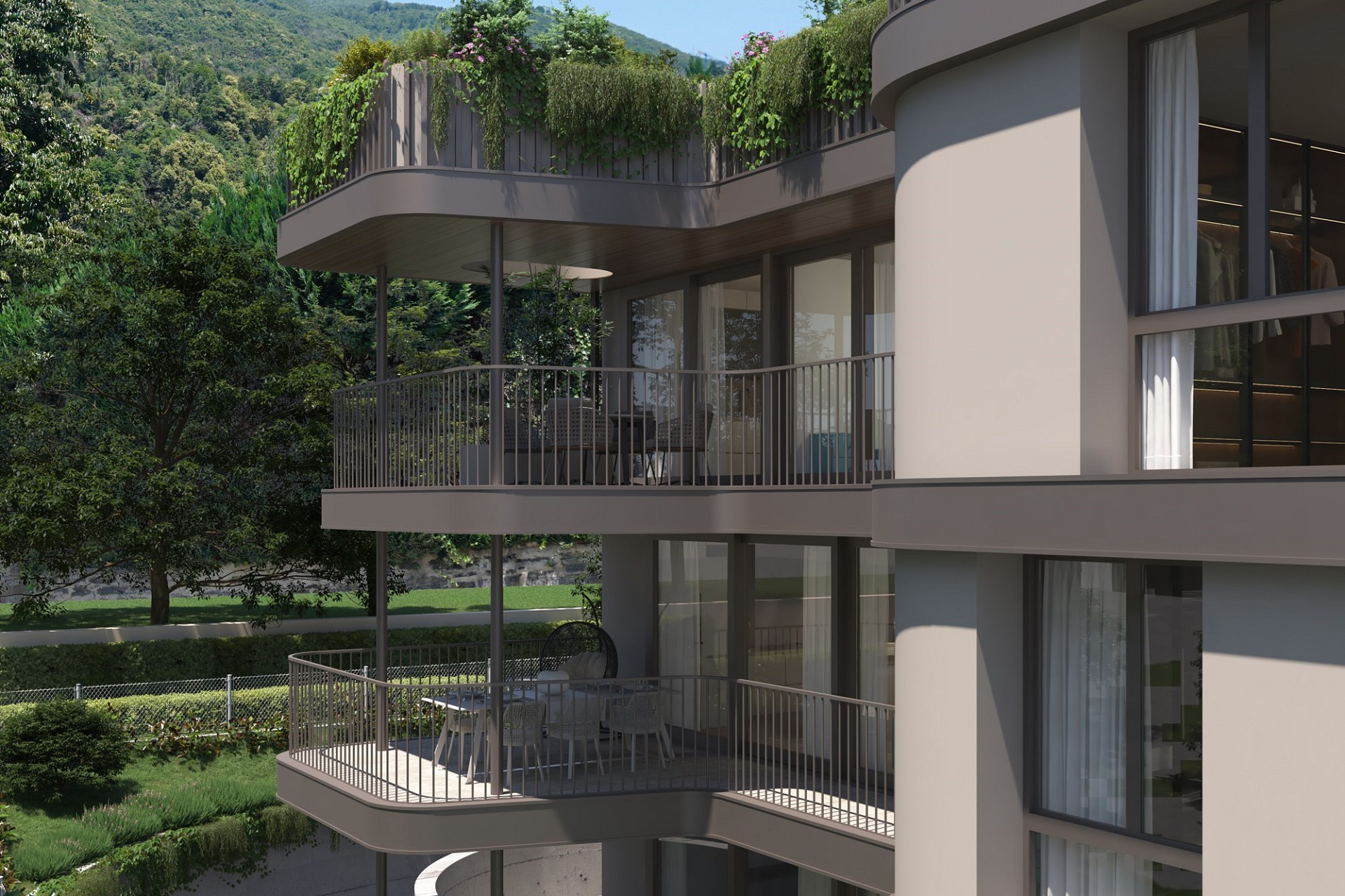 Moderne Balkone mit Grünblick