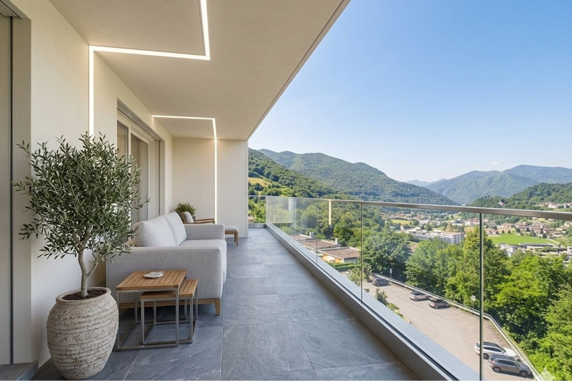 Moderner Balkon mit Bergblick